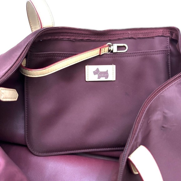 Radley Embroidery Small Open Top Satchel Dark Cherry - 113250 Radley Canvas Tote Bag Leather Trim Burgundy